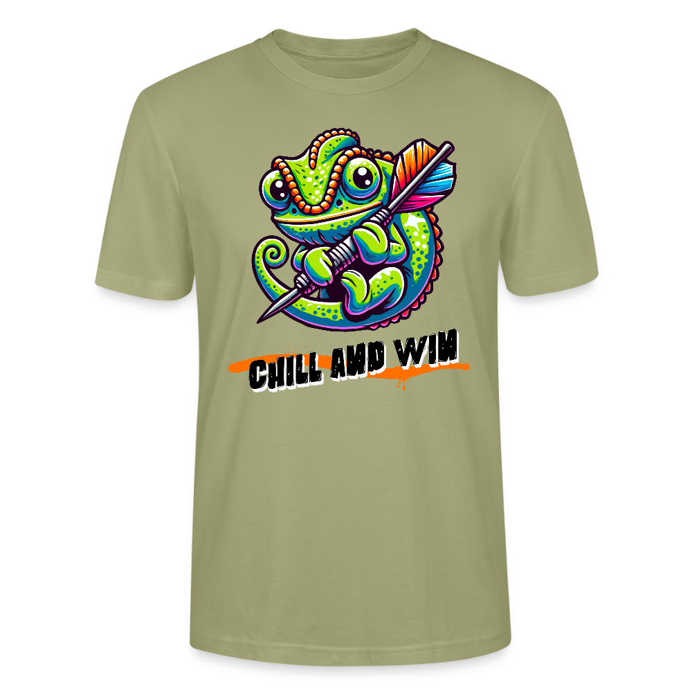 Unisex-T-Shirt Motiv "Chill and Win" (Druck vorne) - Nebelgrün