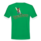 Kontrast-Darts T-Shirt fuer Maenner: Motiv Schweine Cricket (Druck hinten) - Kelly Green/Weiß