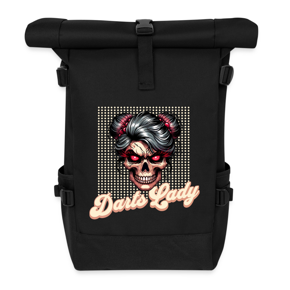 Rolltop Darts-Rucksack Motiv "Darts-Lady" - Schwarz