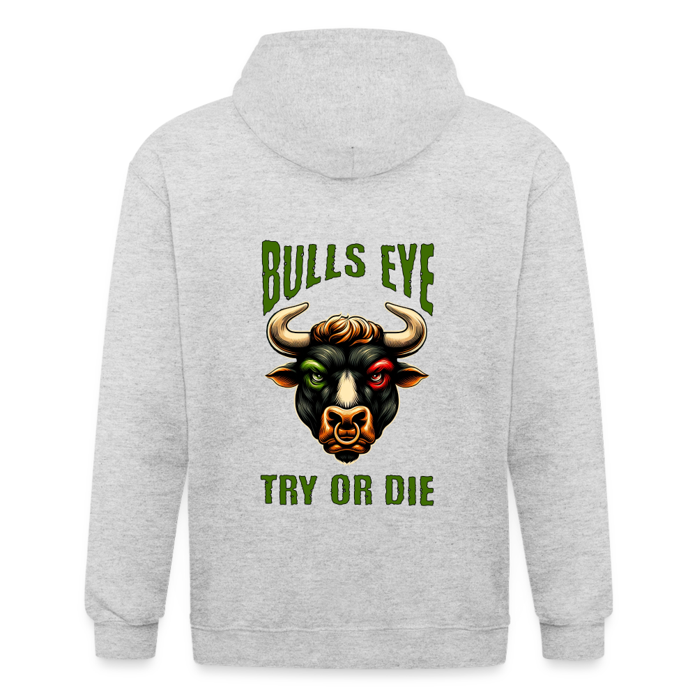 Maenner Heavyweight Darts-Kapuzenjacke Motiv "Bulls Eye" (Druck hinten, drei Farben, bis XL) - Weiß meliert