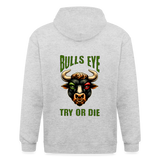 Maenner Heavyweight Darts-Kapuzenjacke Motiv "Bulls Eye" (Druck hinten, drei Farben, bis XL) - Weiß meliert