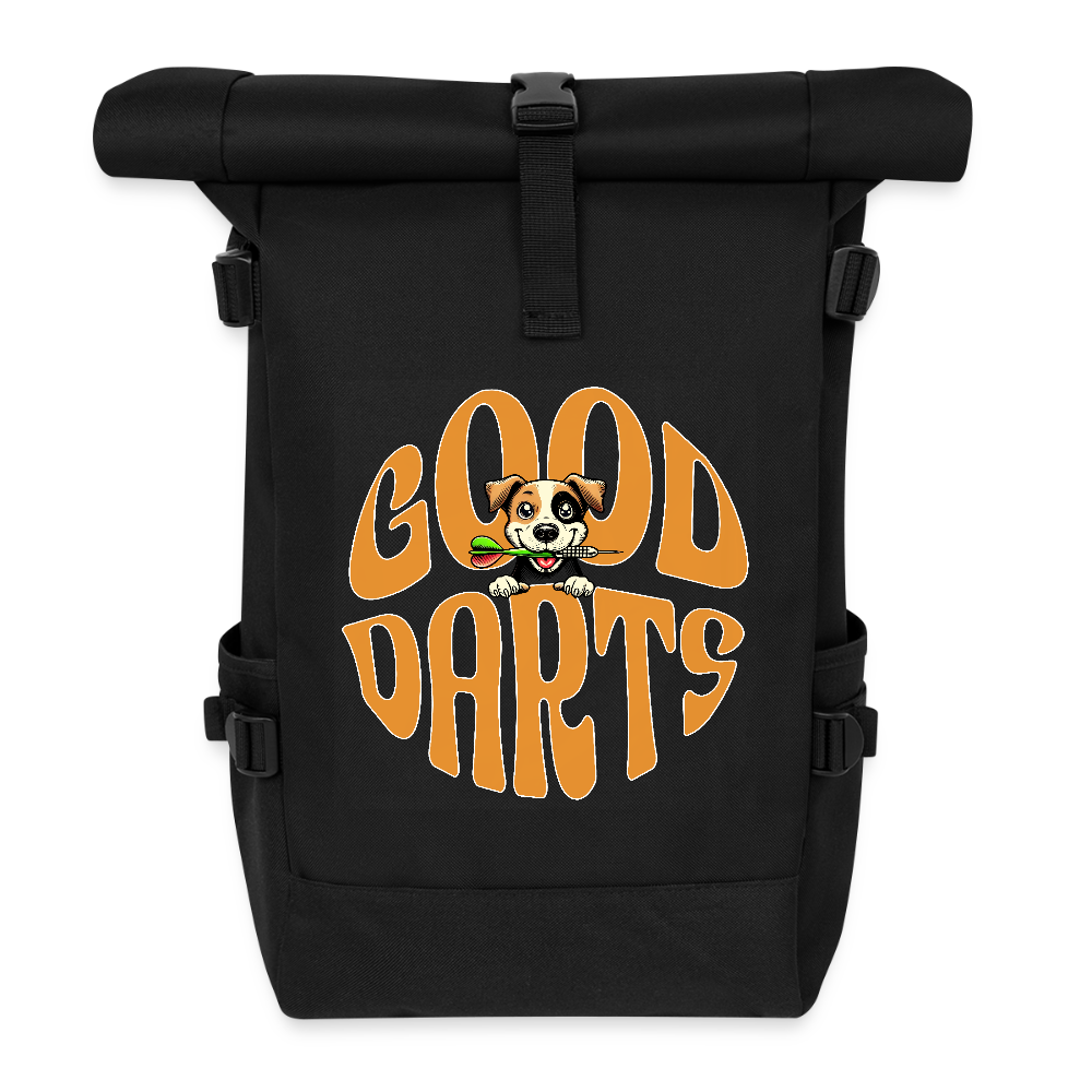 Darts-Rolltop-Rucksack Motiv "Good Darts" - Schwarz