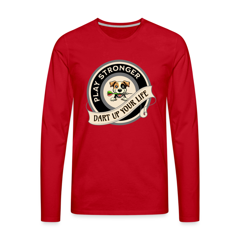 Premium-Darts-Langarmshirt für Maenner Motiv "Play Stronger" - Rot