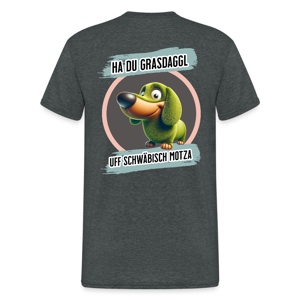 Gildan Fun T-Shirt Motiv "Ha du Grasdaggl" (Druck hinten) - Dunkelgrau meliert