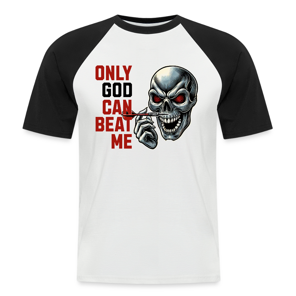 Baseball Darts-T-Shirt fuer Maenner "Motiv Only God" (Druck vorne) - Weiß/Schwarz
