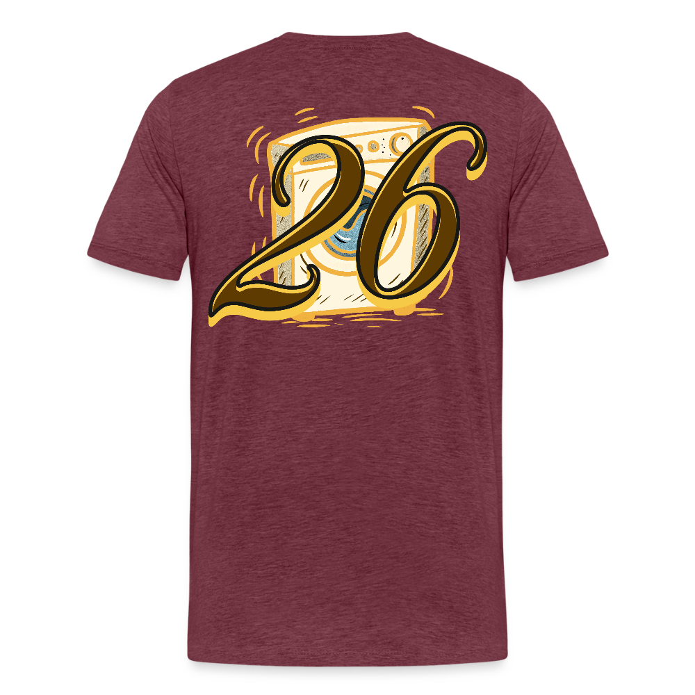 Kontrast Darts T-Shirt Motiv "Waschmaschine 1" fuer maenner (druck hinten)) - Bordeauxrot meliert