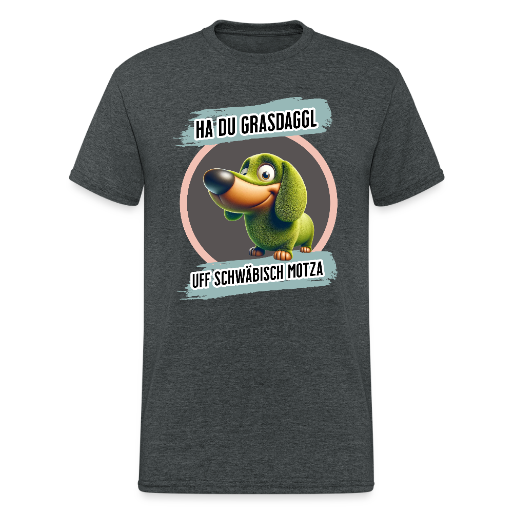 Gildan Fun T-Shirt Motiv "Ha du Grasdaggl" (Druck vorne) - Dunkelgrau meliert