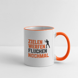 Darts-Tasse zweifarbig Motiv "Dartsfluch" - Weiß/Orange