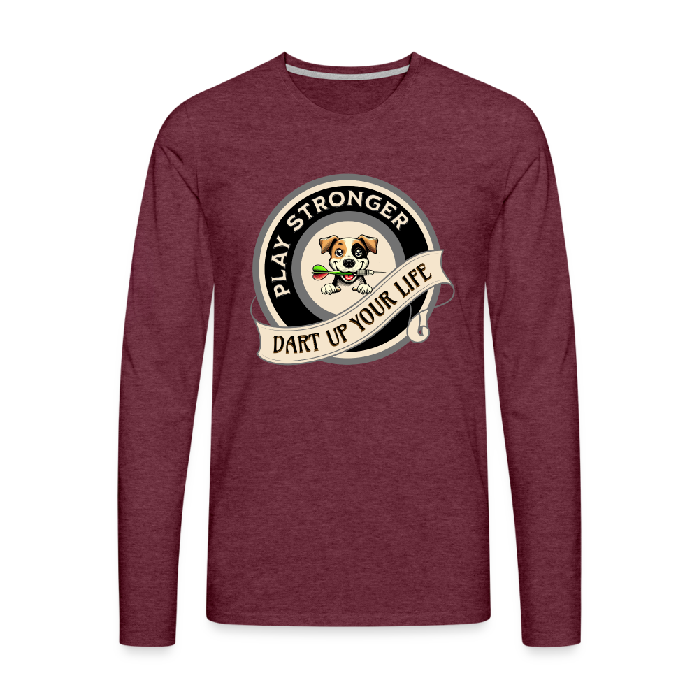 Premium-Darts-Langarmshirt für Maenner Motiv "Play Stronger" - Bordeauxrot meliert