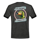 Kontrast Fun T-Shirt fuer Maenner Motiv "Ha du Grasdaggl" (Druck hinten) - Anthrazit/Schwarz