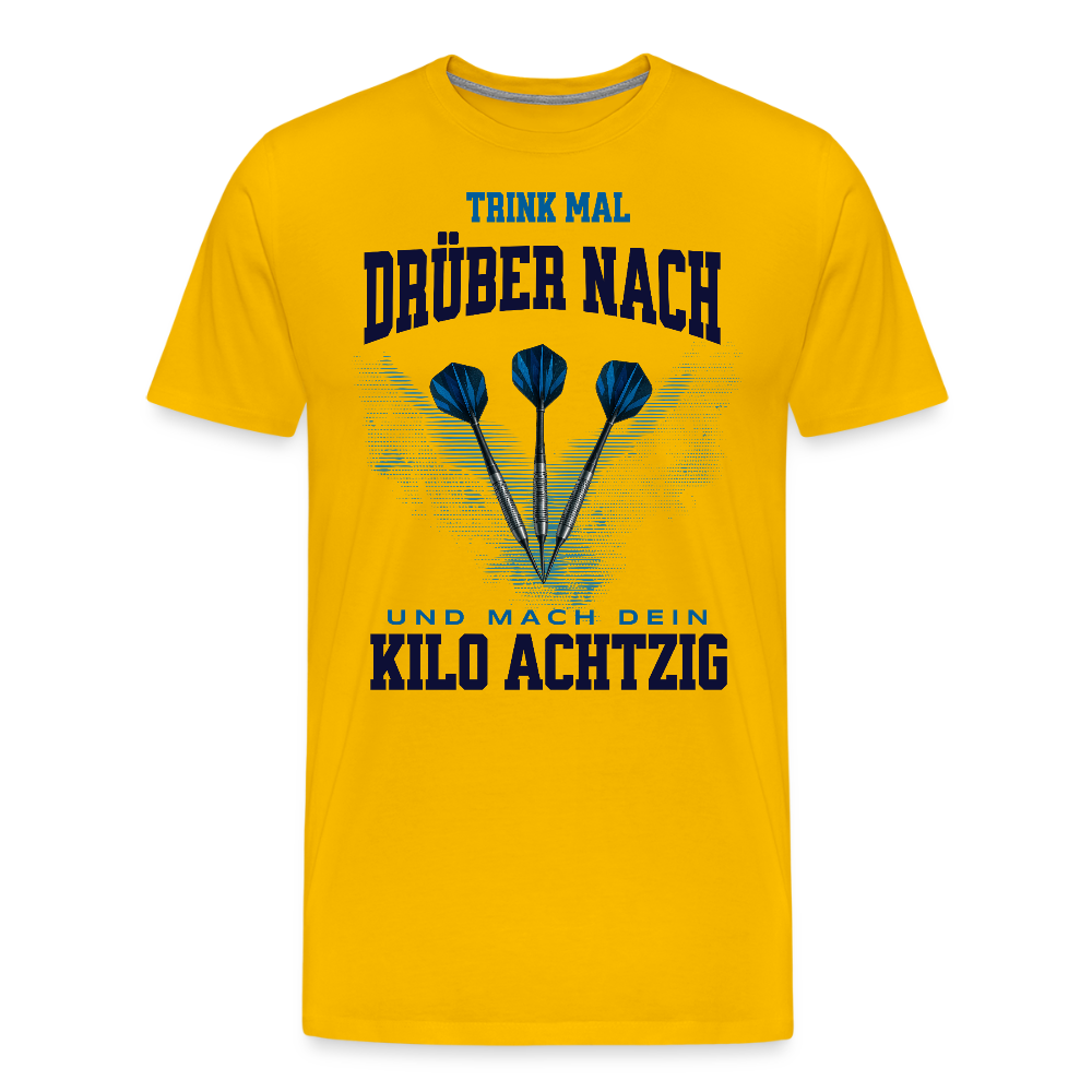 Premium Darts T-Shirt Motiv "Kilo Achtzig" fuer maenner (druck vorne) - Sonnengelb