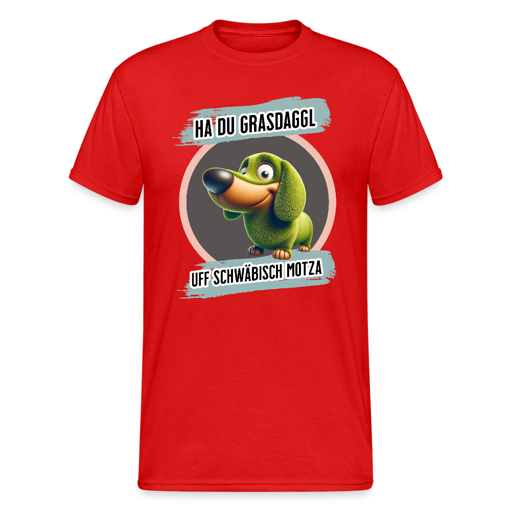 Gildan Fun T-Shirt Motiv "Ha du Grasdaggl" (Druck vorne) - Rot