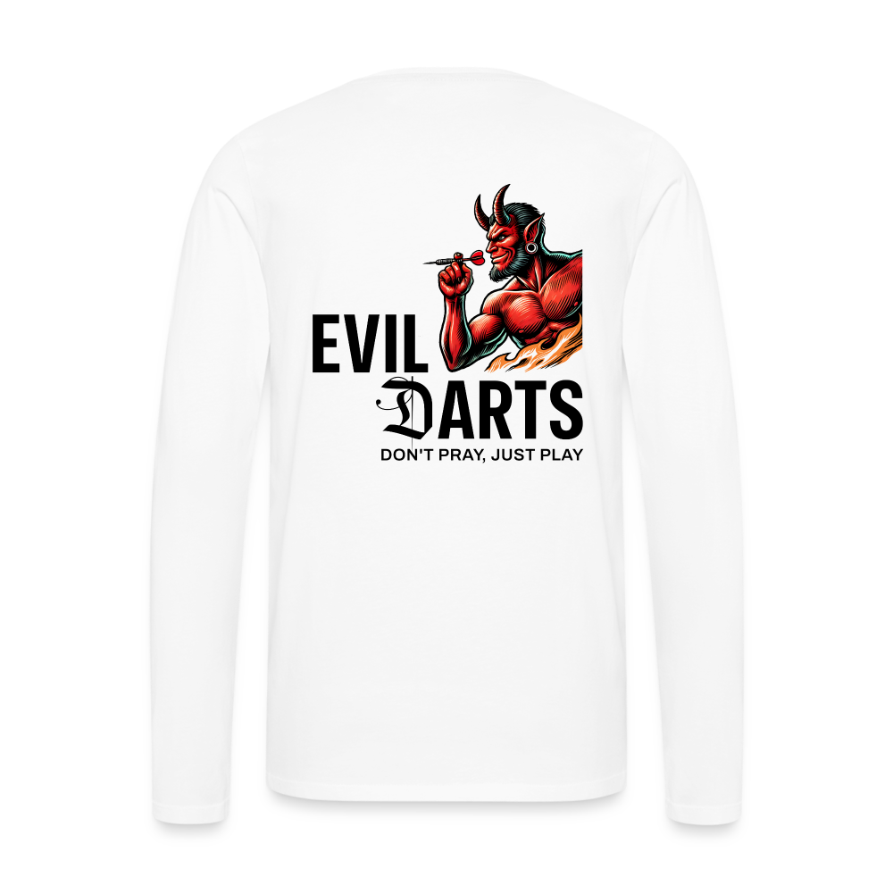 Darts-Langarmshirt fuer Maenner Motiv Don't Pray (Druck hinten, zwei Farben bis 5XL) - Weiß