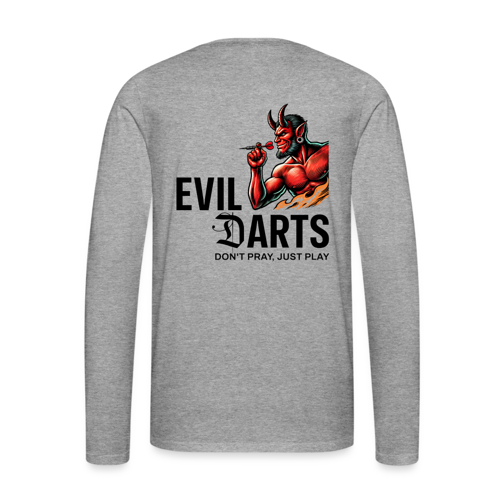 Darts-Langarmshirt fuer Maenner Motiv Don't Pray (Druck hinten, zwei Farben bis 5XL) - Grau meliert