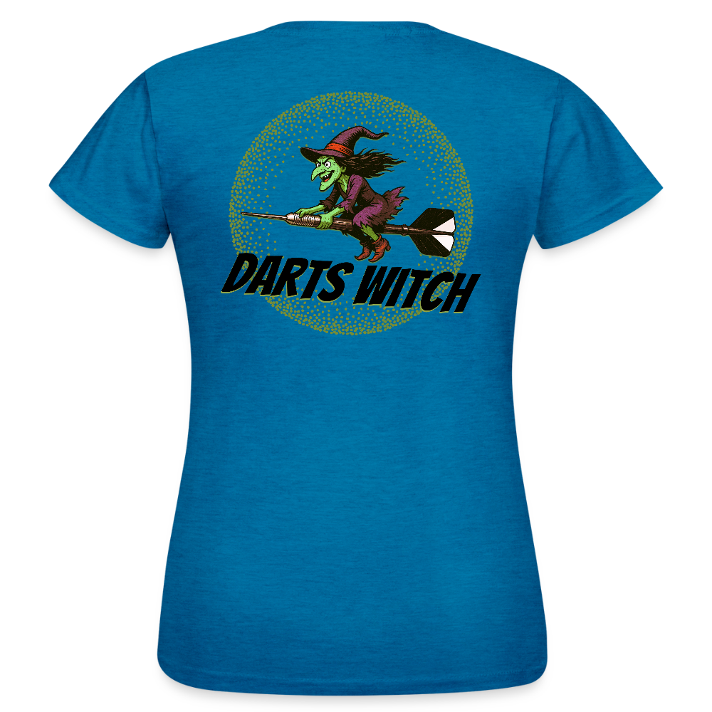 Frauen Darts-T-Shirt Motiv "Darts Witch" (druck hinten) - Antikblaues Saphir meliert