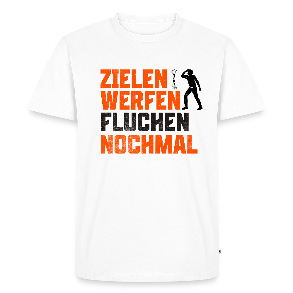Premium-Darts-T-Shirt Motiv "Dartsfluch" (druck vorne) - Weiß