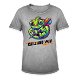 Vintage Darts-T-Shirt Motiv "Chill and Win" (Druck vorne) - Vintage Grau