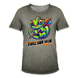 Vintage Darts-T-Shirt Motiv "Chill and Win" (Druck vorne) - Vintage Khaki