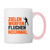 Darts-Tasse zweifarbig Motiv "Dartsfluch" - Weiß/Pink