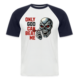 Baseball Darts-T-Shirt fuer Maenner "Motiv Only God" (Druck vorne) - Weiß/Navy