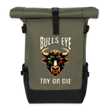 Darts-Rolltop-Rucksack-Motiv "Try or die" - Olive/Schwarz