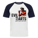 Baseball Darts-T-Shirt fuer Maenner Motiv "Don't Pray" (Druck vorne hell) - Weiß/Navy