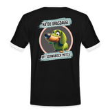 Kontrast Fun T-Shirt fuer Maenner Motiv "Ha du Grasdaggl" (Druck hinten) - Schwarz/Weiß