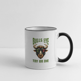 Darts-Tasse zweifarbig Motiv "Try or Die" - Weiß/Schwarz
