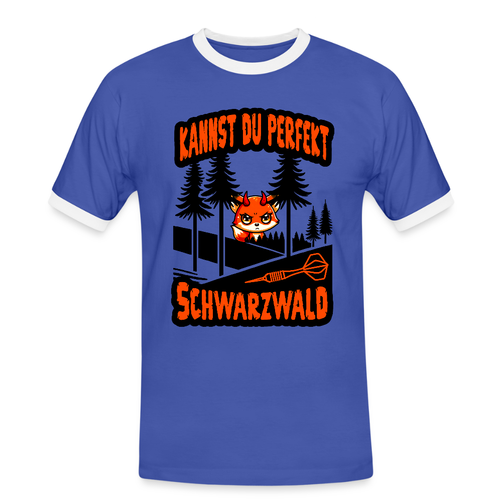 Kontrast-Darts-T-Shirt Motiv "Schwarzwald Perfekt" - Blau/Weiß