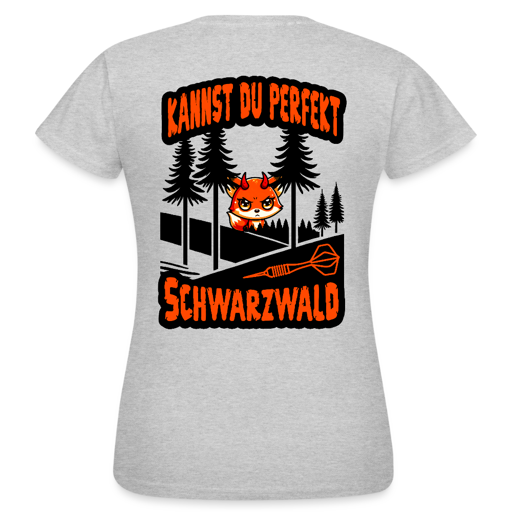Frauen Darts-T-Shirt Motiv "Schwarzwald Perfekt" (druck hinten) - Grau meliert