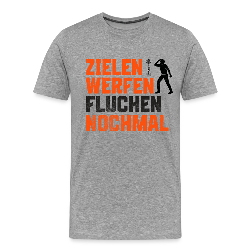 Premium-Darts-T-Shirt Motiv "Dartsfluch" (druck vorne) - Grau meliert