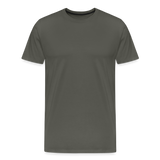 Premium Darts-T-Shirt fuer Maenner Motiv "Don't Pray" (Druck hinten dunkel) - Asphalt