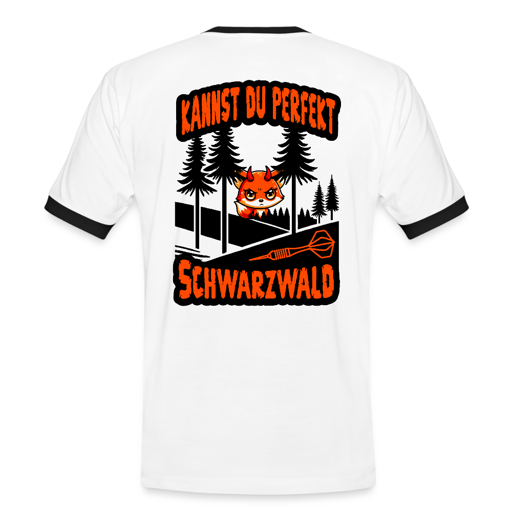 Kontrast-Darts-T-Shirt Motiv "Schwarzwald Perfekt" - Weiß/Schwarz