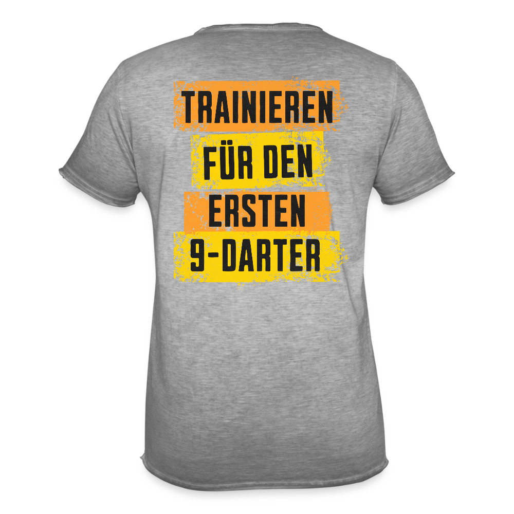 Vintage Darts-T-Shirt fuer Maenner Motiv "9-Darter" (Druck hinten) - Vintage Grau