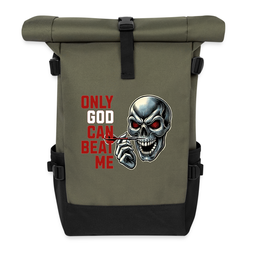 Rolltop Darts-Rucksack Motiv "Only God" - Olive/Schwarz
