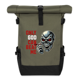 Rolltop Darts-Rucksack Motiv "Only God" - Olive/Schwarz