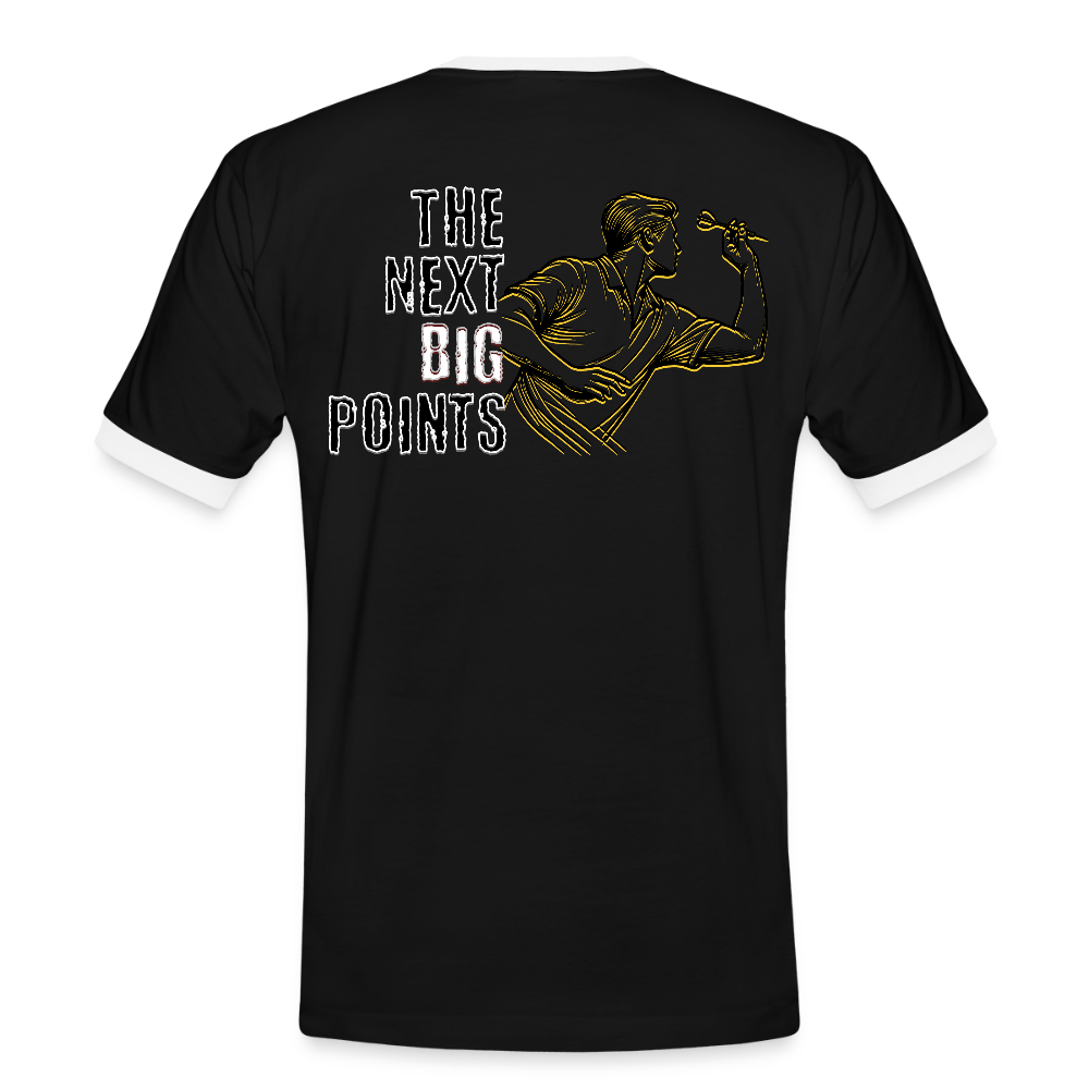 Kontrast Darts T-Shirt Motiv "Next Big Points" fuer maenner (druck hinten) - Schwarz/Weiß