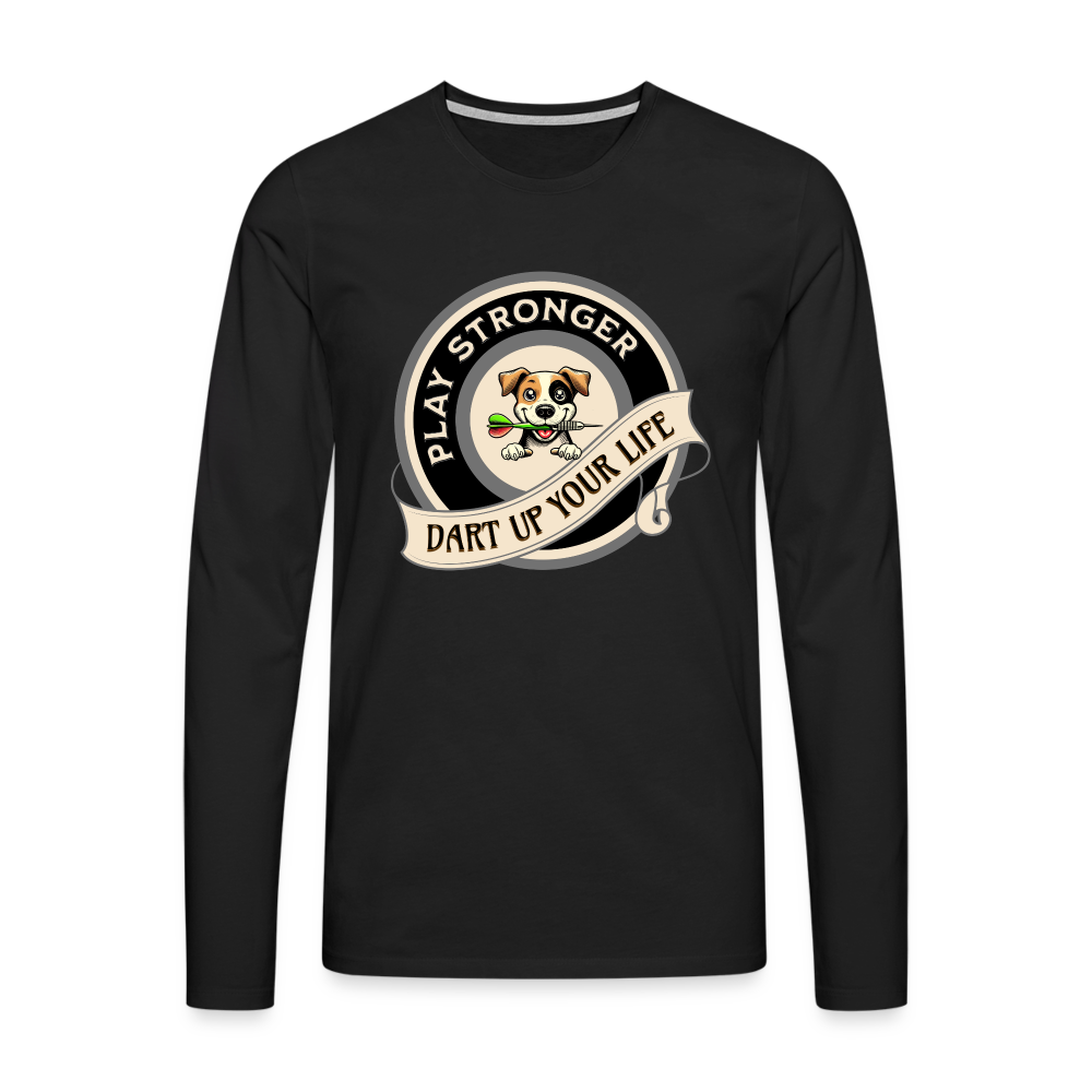 Premium-Darts-Langarmshirt für Maenner Motiv "Play Stronger" - Schwarz