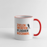 Darts-Tasse zweifarbig Motiv "Dartsfluch" - Weiß/Rot