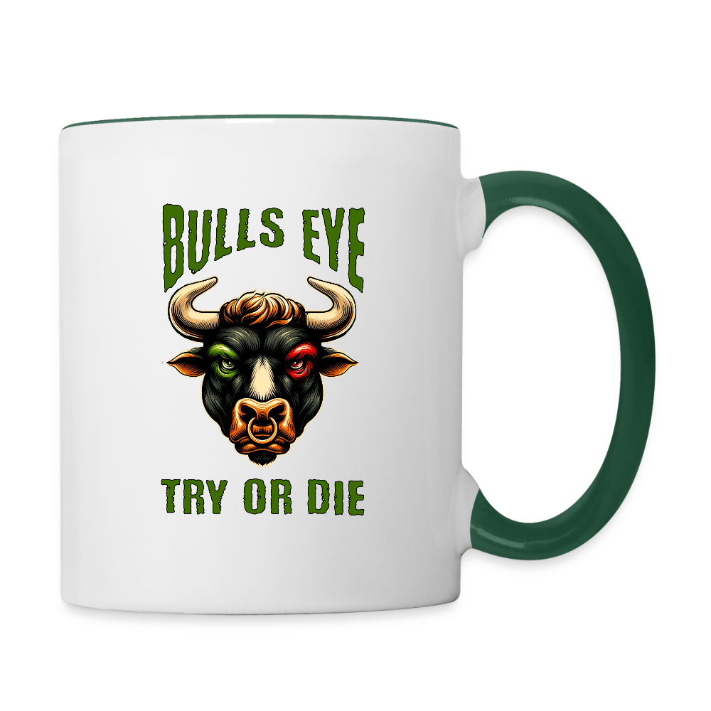 Darts-Tasse zweifarbig Motiv "Try or Die" - Weiß/Dunkelgrün