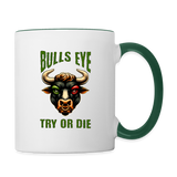 Darts-Tasse zweifarbig Motiv "Try or Die" - Weiß/Dunkelgrün