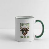Darts-Tasse zweifarbig Motiv "Try or Die" - Weiß/Dunkelgrün