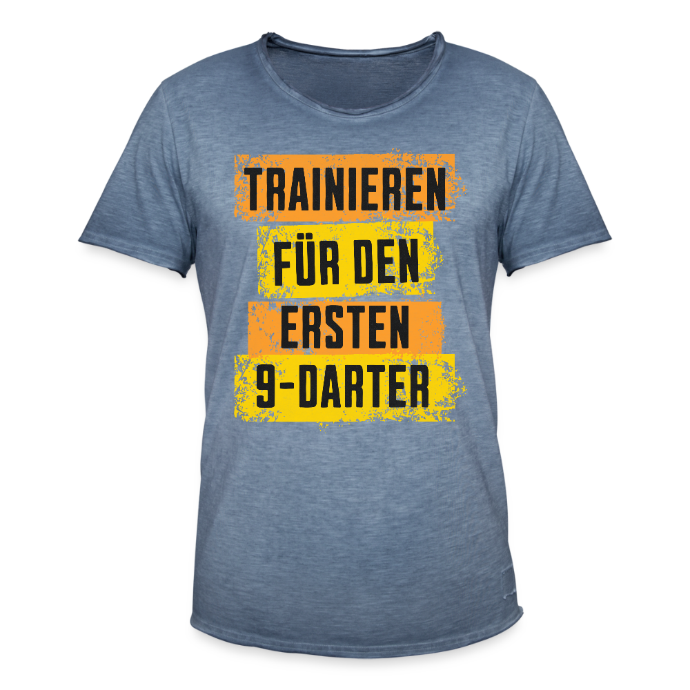 Premium Darts-T-Shirt fuer Maenner Motiv "9-Darter" (Druck vorne) - Vintage Denim