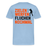 Premium-Darts-T-Shirt Motiv "Dartsfluch" (druck hinten) - Sky