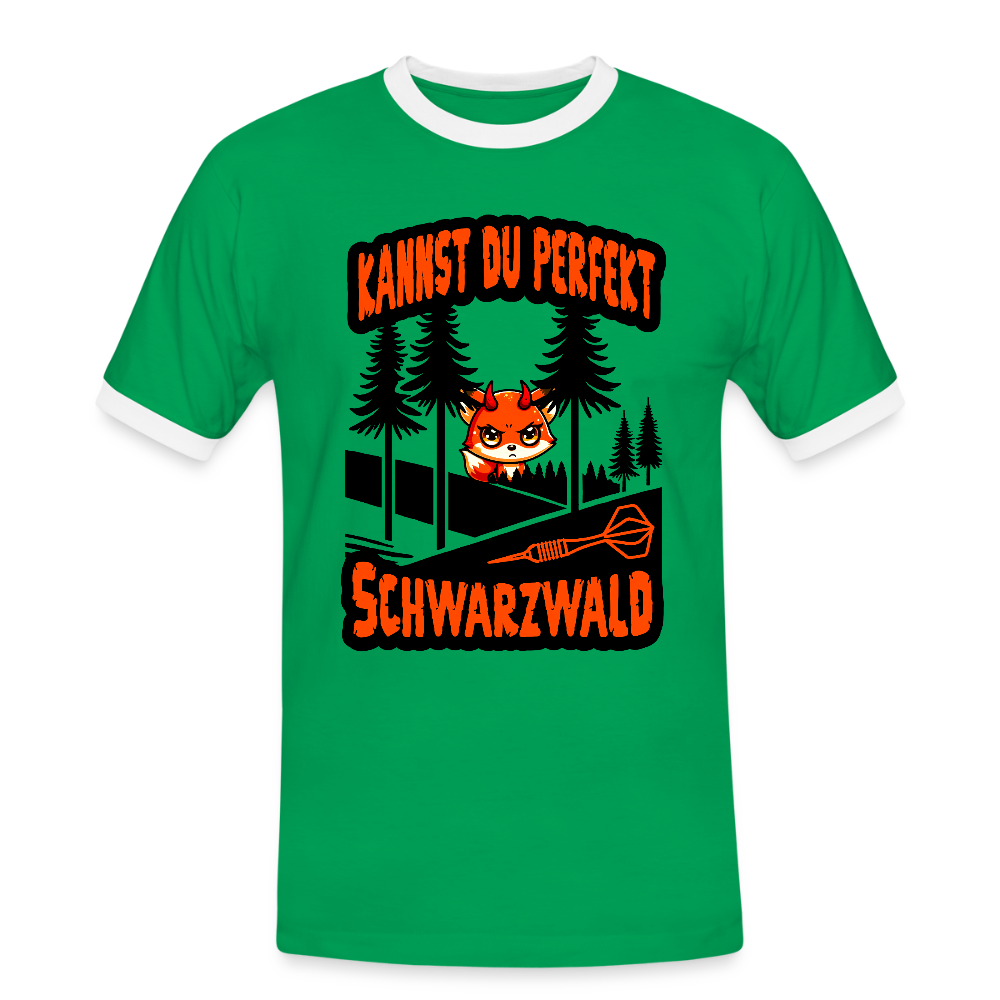 Kontrast-Darts-T-Shirt Motiv "Schwarzwald Perfekt" - Kelly Green/Weiß