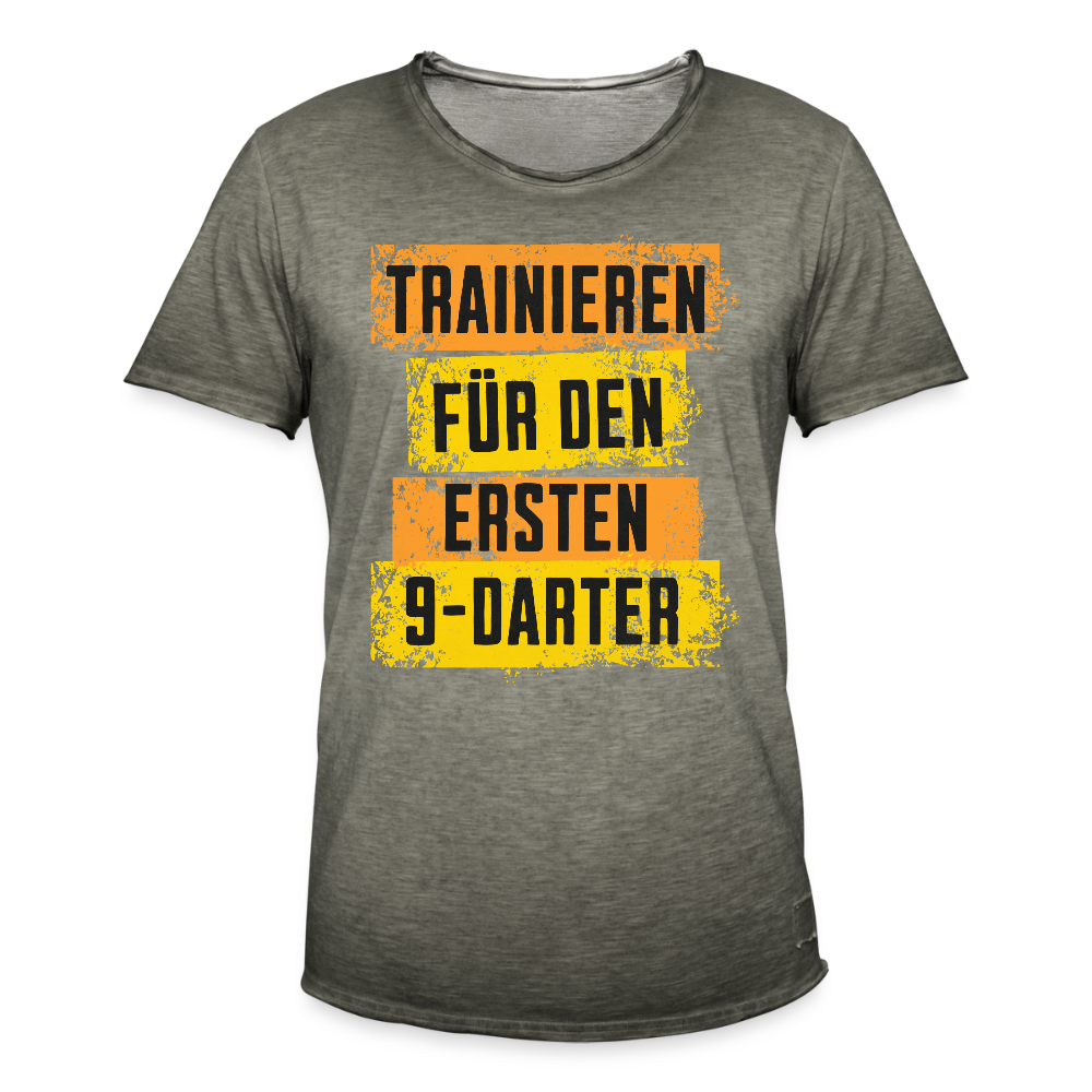Premium Darts-T-Shirt fuer Maenner Motiv "9-Darter" (Druck vorne) - Vintage Khaki