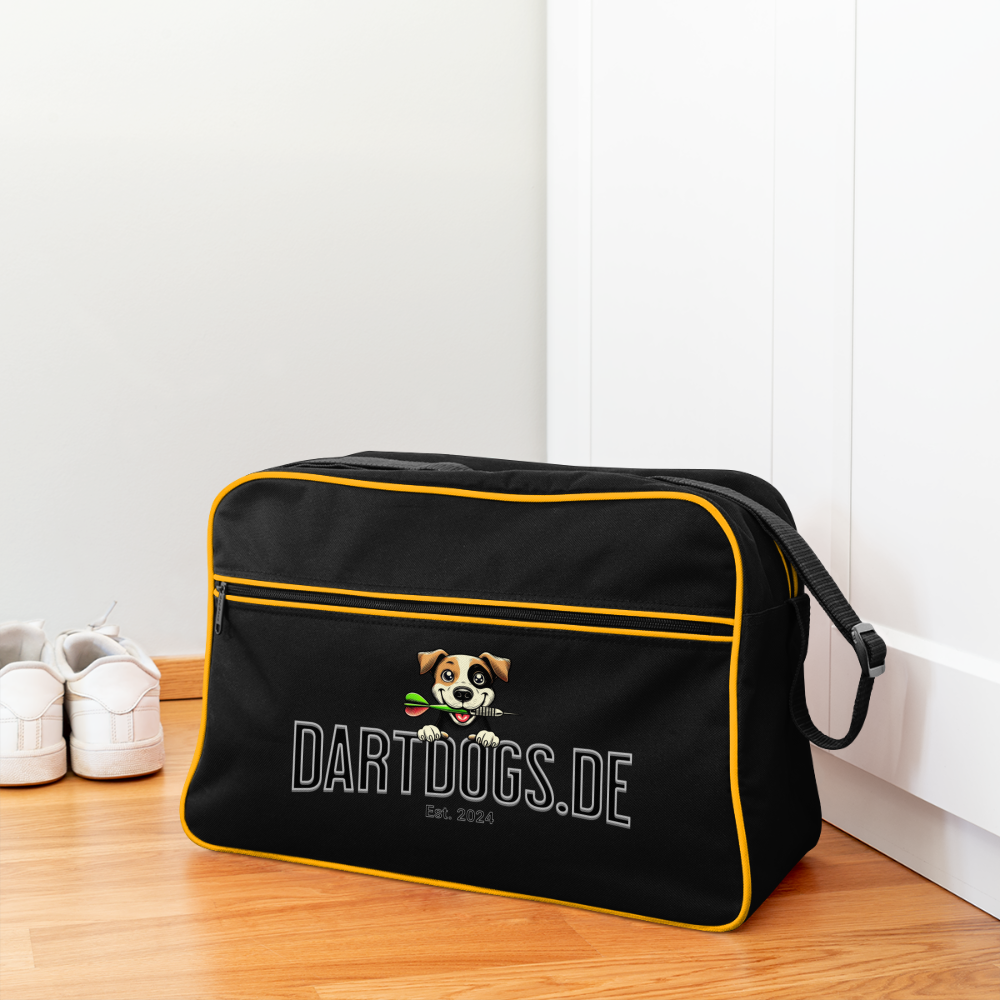 Retro Darts-Tasche Motiv Dartdogs - Schwarz/Gold