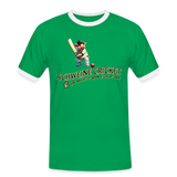 Kontrast-Darts T-Shirt fuer Maenner: Motiv Schweine Cricket (Druck vorne) - Kelly Green/Weiß