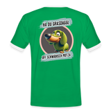 Kontrast Fun T-Shirt fuer Maenner Motiv "Ha du Grasdaggl" (Druck hinten) - Kelly Green/Weiß