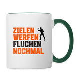 Darts-Tasse zweifarbig Motiv "Dartsfluch" - Weiß/Dunkelgrün